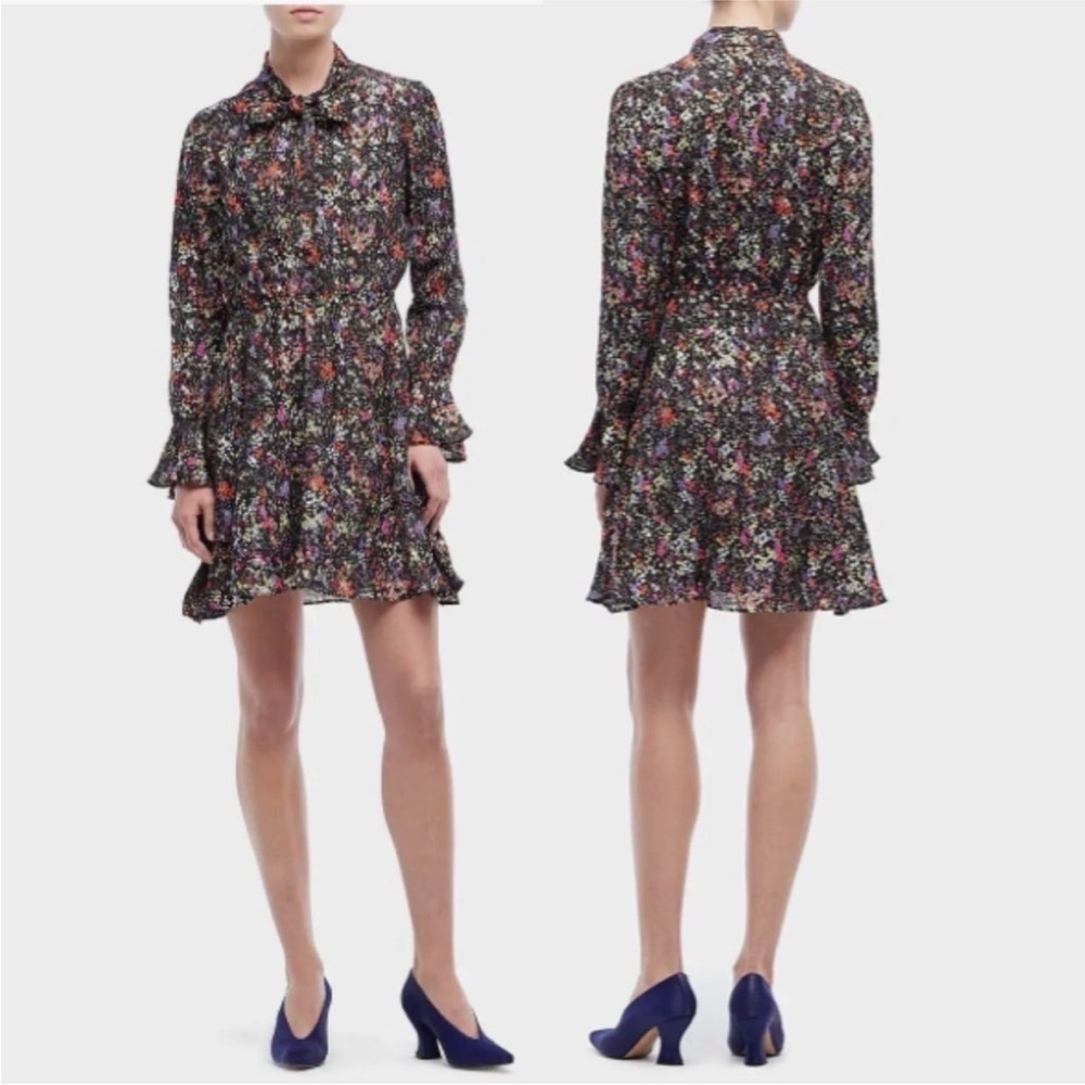 Derek Lam 10 Crosby™ Silk Blend Colorful Floral Tiered Hem Dress w/Tie Neck 4